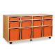 4 Single, 4 Double & 4 Quad Tray Storage Unit Beech Tangerine